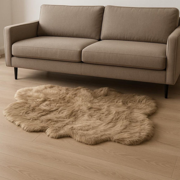 HomeRoots 4' X 6' Luxurious Faux Fur Washable Area Rug - Soft, Non-Slip Design for Cozy Home Decor Accents Tan 476636
