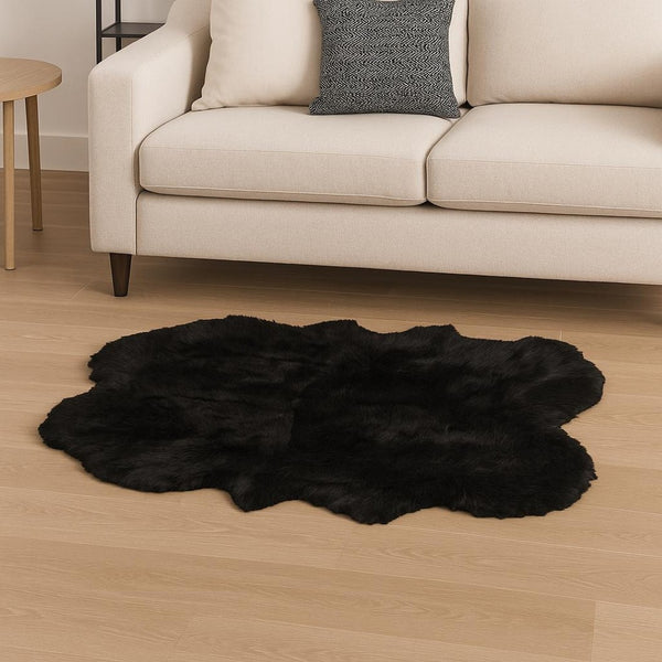 HomeRoots 4' X 6' Luxurious Faux Fur Washable Area Rug - Soft, Non-Slip Design for Cozy Home Decor Accents Black 476637