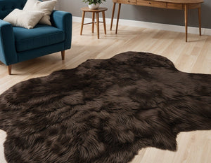 HomeRoots 4' X 6' Luxurious Faux Fur Washable Area Rug - Soft, Non-Slip Design for Cozy Home Decor Accents Chocolate 476638