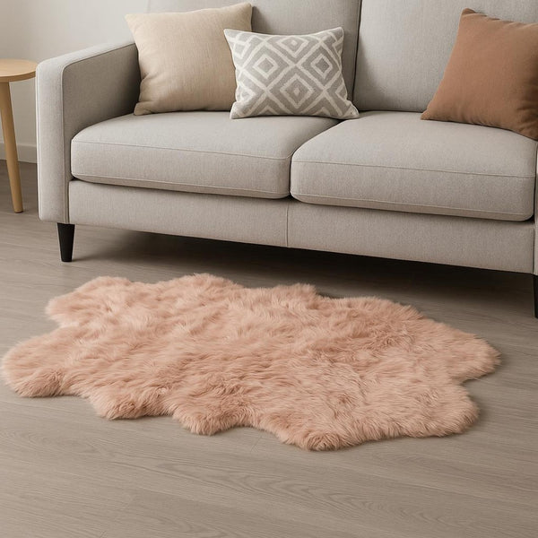 HomeRoots 4' X 6' Luxurious Faux Fur Washable Area Rug - Soft, Non-Slip Design for Cozy Home Decor Accents Dusty Rose 476640