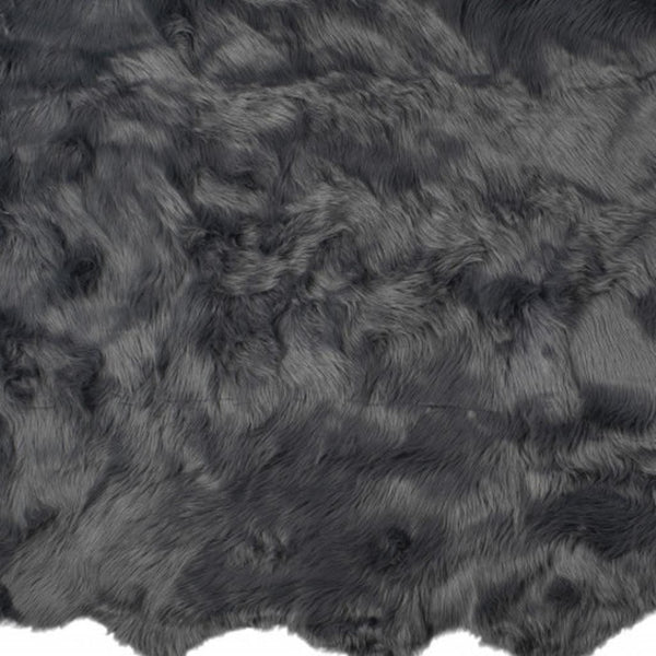 HomeRoots 5' Plush Faux Fur Area Rug - Soft, Washable, Non-Skid Design for Cozy Living Spaces and Nurseries Gray 476641