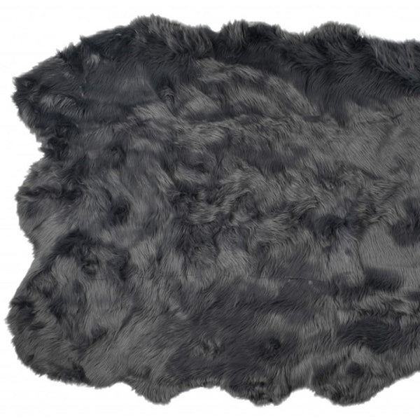 HomeRoots 5' Plush Faux Fur Area Rug - Soft, Washable, Non-Skid Design for Cozy Living Spaces and Nurseries Gray 476641