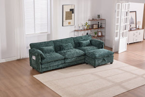 English Elm United Oversized 112" Sectional Sofa Cloud Couch - Modern Chenille L-Shaped With Storage Ottoman & Usb W1568S00191-GIGA