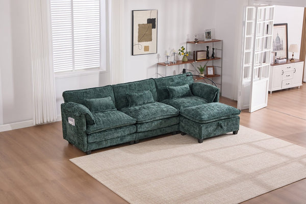 English Elm United Oversized 112" Sectional Sofa Cloud Couch - Modern Chenille L-Shaped With Storage Ottoman & Usb W1568S00191-GIGA