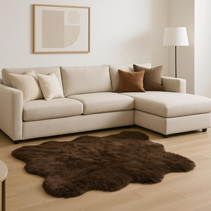 HomeRoots 5' Plush Faux Fur Area Rug - Soft, Washable, Non-Skid Design for Cozy Living Spaces and Nurseries Chocolate 476646