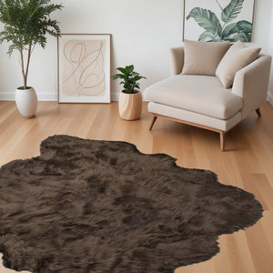 Homeroots 5' X 6' Chocolate Faux Sheepskin Non Skid Area Rug  Faux Sheepskin 476646