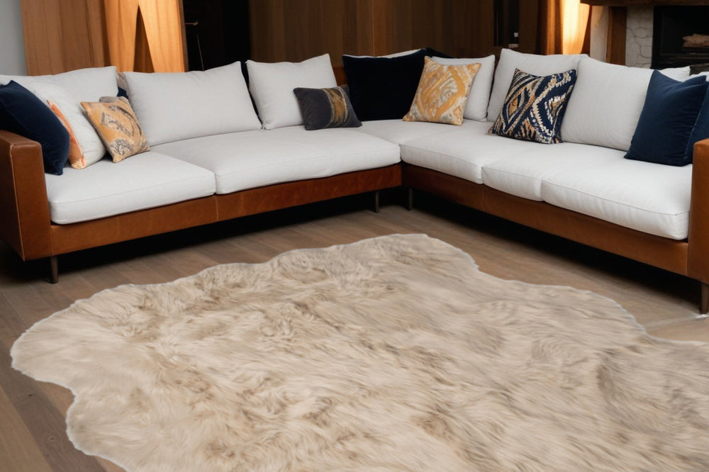 Homeroots 5' X 6' Taupe Faux Sheepskin Non Skid Area Rug  Faux Sheepskin 476648