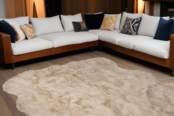 Homeroots 5' X 6' Taupe Faux Sheepskin Non Skid Area Rug  Faux Sheepskin 476648