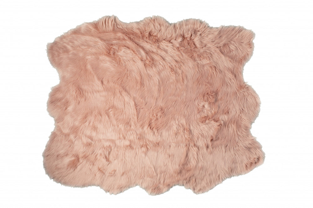 Homeroots 5' X 6' Rose Pink Faux Sheepskin Non Skid Area Rug  Faux Sheepskin 476649