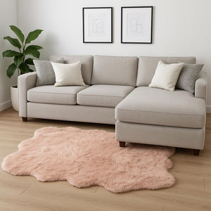 HomeRoots 5' Plush Faux Fur Area Rug - Soft, Washable, Non-Skid Design for Cozy Living Spaces and Nurseries Pink 476649