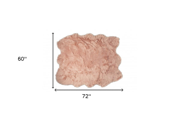 Homeroots 5' X 6' Rose Pink Faux Sheepskin Non Skid Area Rug  Faux Sheepskin 476649