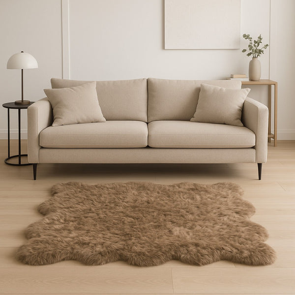 HomeRoots 6' Plush Faux Fur Area Rug - Washable, Non-Skid Design for Cozy Luxury and Contemporary Style Tan 476652