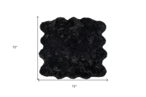 Homeroots 6' X 6' Black Faux Fur Washable Non Skid Area Rug  Acrylic 476654