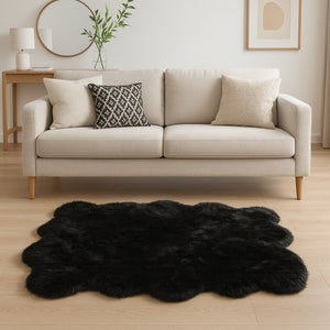 HomeRoots 6' Plush Faux Fur Area Rug - Washable, Non-Skid Design for Cozy Luxury and Contemporary Style Black 476654