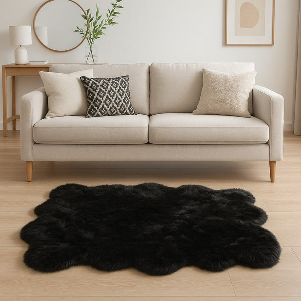 HomeRoots 6' Plush Faux Fur Area Rug - Washable, Non-Skid Design for Cozy Luxury and Contemporary Style Black 476654