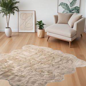 Homeroots 6' X 6' Taupe Faux Fur Washable Non Skid Area Rug  Acrylic 476657