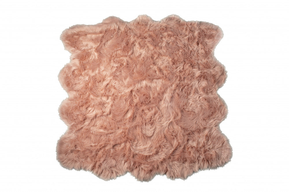 Homeroots 6' X 6' Dusty Rose Faux Fur Washable Non Skid Area Rug  Acrylic 476658