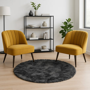 HomeRoots 6' Round Faux Fur Area Rug - Plush, Washable, Non-Skid Design for Cozy, Modern Interiors Gray 476659