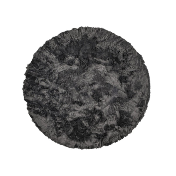 HomeRoots 6' Round Faux Fur Area Rug - Plush, Washable, Non-Skid Design for Cozy, Modern Interiors Gray 476659