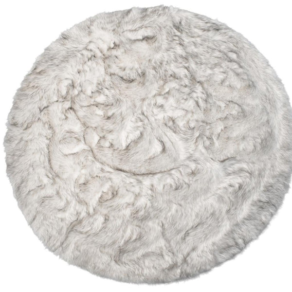 HomeRoots 6' Round Faux Fur Area Rug - Plush, Washable, Non-Skid Design for Cozy, Modern Interiors Gray 476660