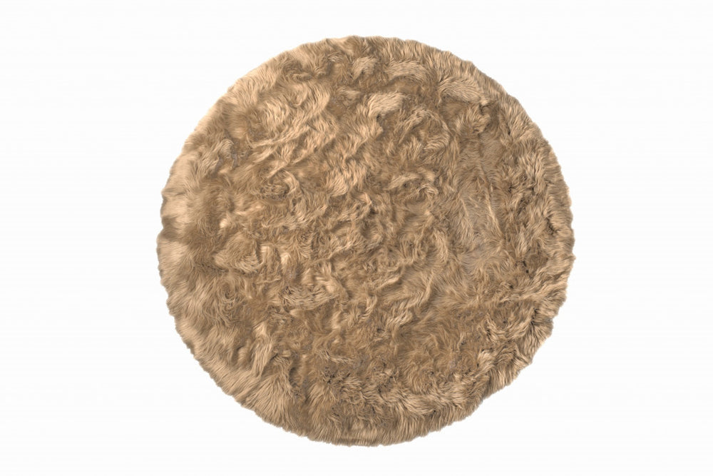 Homeroots 6' X 6' Tan Round Faux Fur Washable Non Skid Area Rug  Acrylic 476661