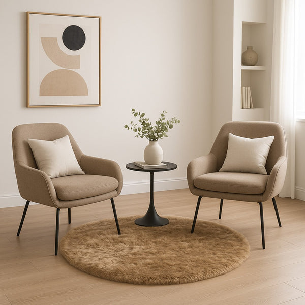 HomeRoots 6' Round Faux Fur Area Rug - Plush, Washable, Non-Skid Design for Cozy, Modern Interiors Tan 476661