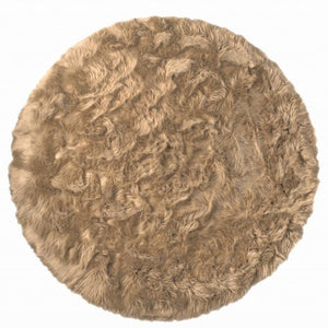 HomeRoots 6' Round Faux Fur Area Rug - Plush, Washable, Non-Skid Design for Cozy, Modern Interiors Tan 476661