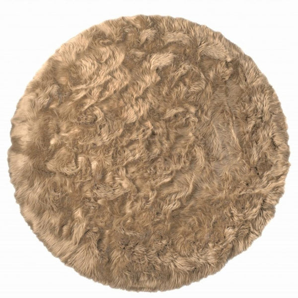 HomeRoots 6' Round Faux Fur Area Rug - Plush, Washable, Non-Skid Design for Cozy, Modern Interiors Tan 476661