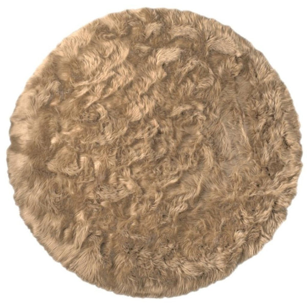 HomeRoots 6' Round Faux Fur Area Rug - Plush, Washable, Non-Skid Design for Cozy, Modern Interiors Tan 476661