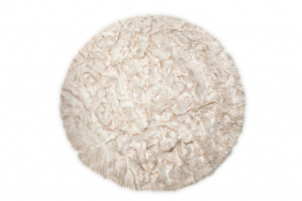 Homeroots 6' X 6' Ombre Tan Round Faux Fur Washable Non Skid Area Rug  Acrylic 476662