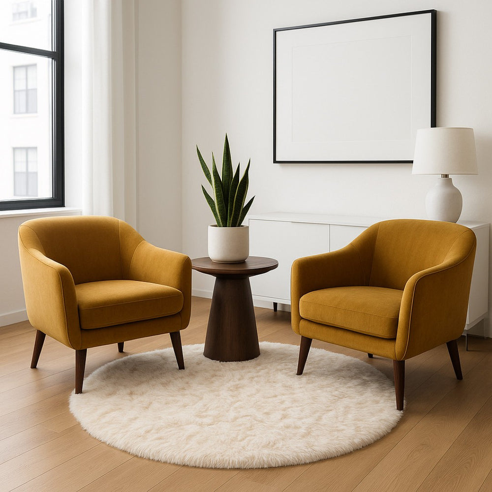 HomeRoots 6' Round Faux Fur Area Rug - Plush, Washable, Non-Skid Design for Cozy, Modern Interiors Tan 476662