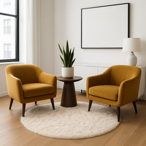 HomeRoots 6' Round Faux Fur Area Rug - Plush, Washable, Non-Skid Design for Cozy, Modern Interiors Tan 476662