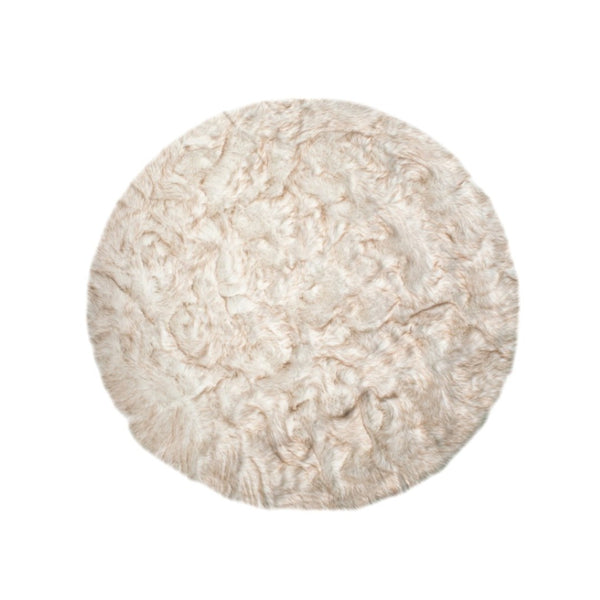 HomeRoots 6' Round Faux Fur Area Rug - Plush, Washable, Non-Skid Design for Cozy, Modern Interiors Tan 476662