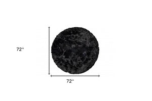 Homeroots 6' X 6' Black Round Faux Fur Washable Non Skid Area Rug  Acrylic 476663