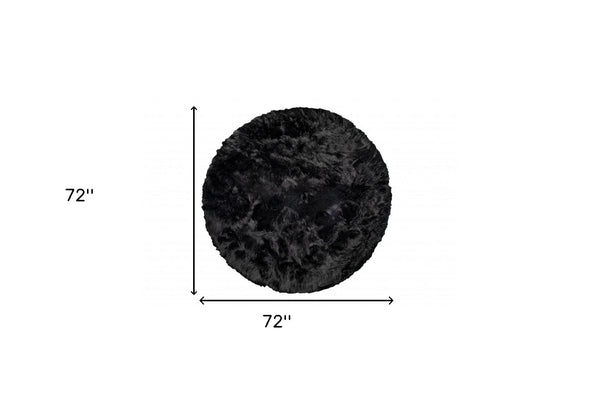 Homeroots 6' X 6' Black Round Faux Fur Washable Non Skid Area Rug  Acrylic 476663