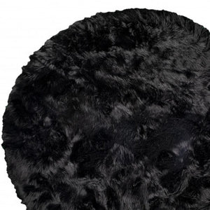 HomeRoots 6' Round Faux Fur Area Rug - Plush, Washable, Non-Skid Design for Cozy, Modern Interiors Black 476663