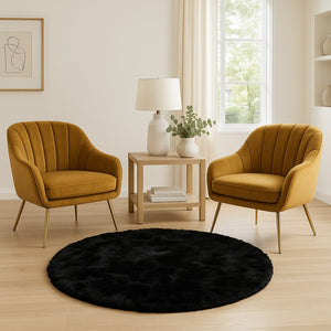 HomeRoots 6' Round Faux Fur Area Rug - Plush, Washable, Non-Skid Design for Cozy, Modern Interiors Black 476663
