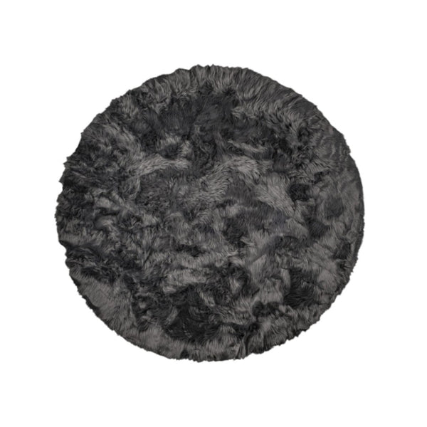 HomeRoots 6' Round Faux Fur Area Rug - Plush, Washable, Non-Skid Design for Cozy, Modern Interiors Black 476663