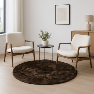 HomeRoots 6' Round Faux Fur Area Rug - Plush, Washable, Non-Skid Design for Cozy, Modern Interiors Chocolate 476664