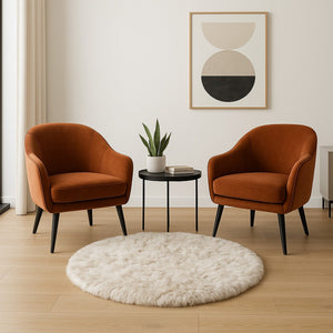 HomeRoots 6' Round Faux Fur Area Rug - Plush, Washable, Non-Skid Design for Cozy, Modern Interiors Brown, White 476665