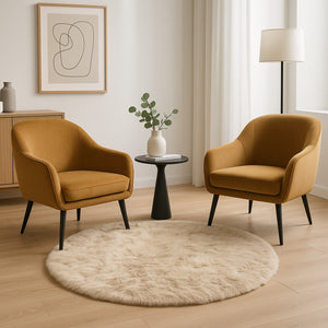 HomeRoots 6' Round Faux Fur Area Rug - Plush, Washable, Non-Skid Design for Cozy, Modern Interiors Taupe 476666