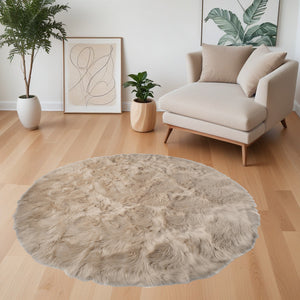 Homeroots 6' X 6' Taupe Round Faux Fur Washable Non Skid Area Rug  Acrylic 476666