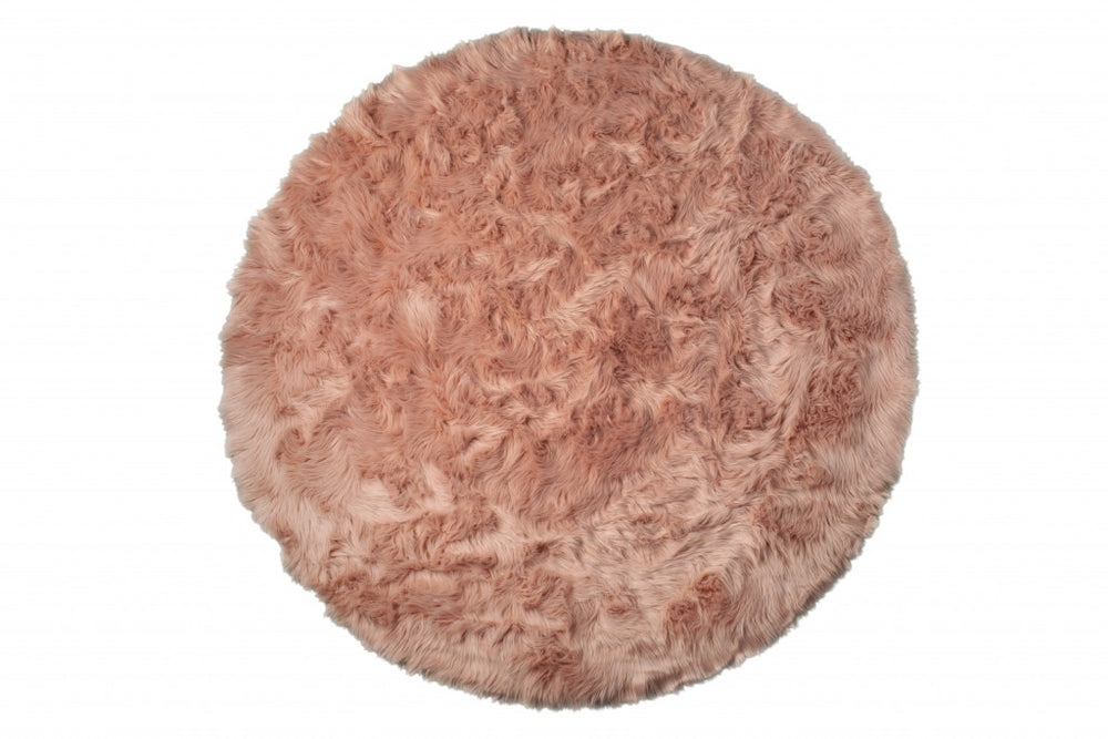 Homeroots 6' X 6' Dusty Rose Round Faux Fur Washable Non Skid Area Rug  Acrylic 476667