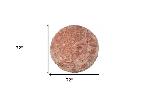 Homeroots 6' X 6' Dusty Rose Round Faux Fur Washable Non Skid Area Rug  Acrylic 476667