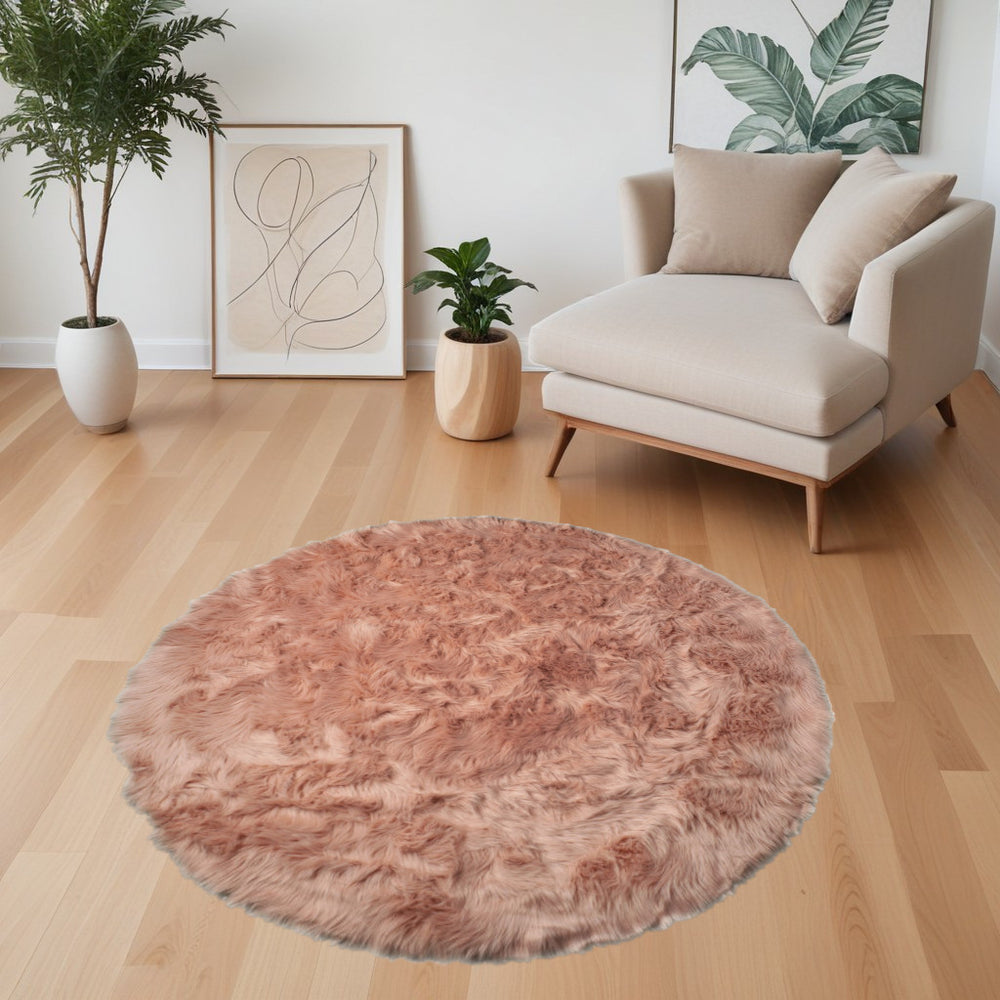 Homeroots 6' X 6' Dusty Rose Round Faux Fur Washable Non Skid Area Rug  Acrylic 476667