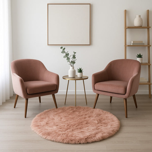 HomeRoots 6' Round Faux Fur Area Rug - Plush, Washable, Non-Skid Design for Cozy, Modern Interiors Dusty Rose 476667