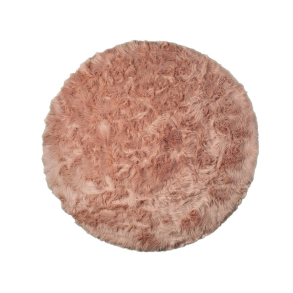 HomeRoots 6' Round Faux Fur Area Rug - Plush, Washable, Non-Skid Design for Cozy, Modern Interiors Dusty Rose 476667