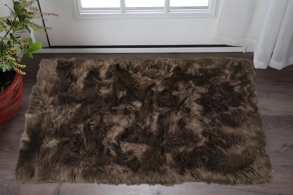 HomeRoots 3' X 5' Ombre Faux Fur Area Rug – Luxurious, Washable, Non-Skid Design for Cozy Modern Spaces Chocolate 476670
