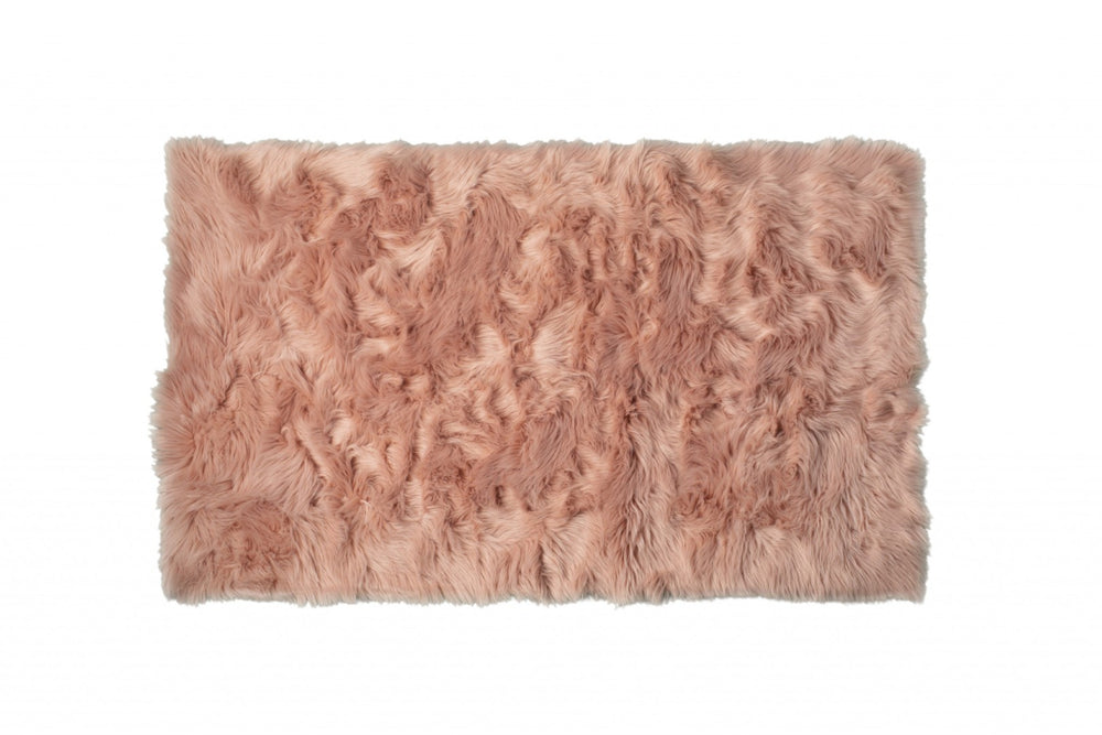 HomeRoots 3' X 5' Ombre Faux Fur Area Rug – Luxurious, Washable, Non-Skid Design for Cozy Modern Spaces Dusty Rose 476671