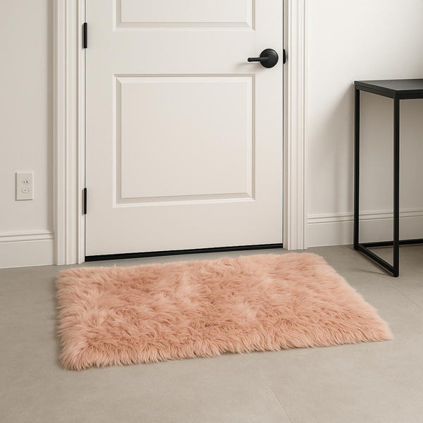 HomeRoots 3' X 5' Ombre Faux Fur Area Rug – Luxurious, Washable, Non-Skid Design for Cozy Modern Spaces Dusty Rose 476671